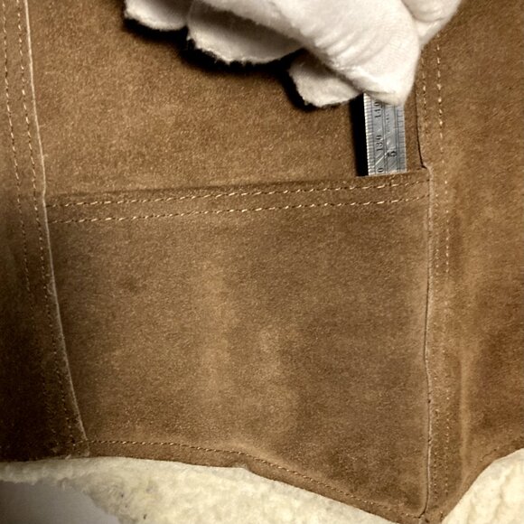 Mens Vintage STEER BRAND Suede Leather Sherpa Vest - Brown Size L Made in USA - Picture 15 of 16